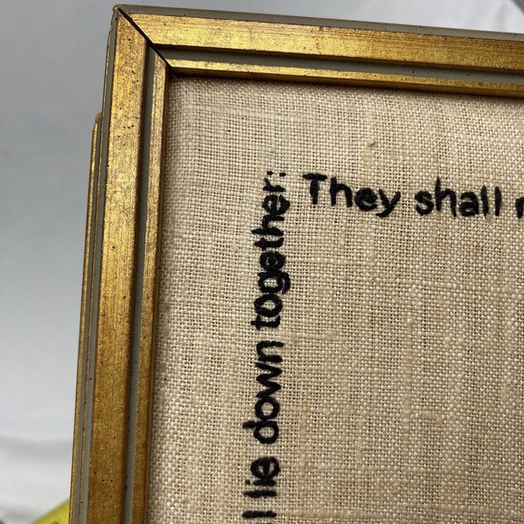 Vtg Framed Crewel Wall Hanging Isaiah 11:6-7 Biblical Large Finished Embroidery - Picture 16 of 16